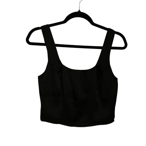Express Women XS Black Satin Y2K 90s Grunge Scoop Neck Cropped Corset Tank Top - Picture 1 of 8